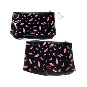 Sephora x Diane von Furstenberg Vinyl Lip Print Cosmetic Bag Set of 2 Black Pink